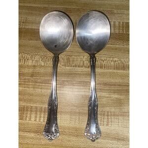 Set Of 2 National Double Tested Silverplated Queen Elizabeth Round Spoons